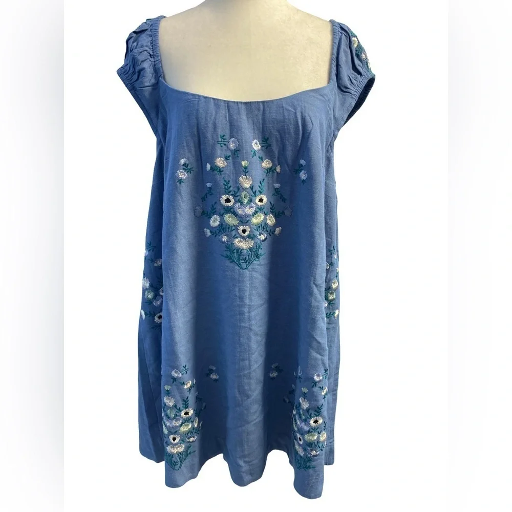 Free People Wildflower Mini Dress Size M Pit 21 Linen Cotton Embroidered - Picture 5 of 14